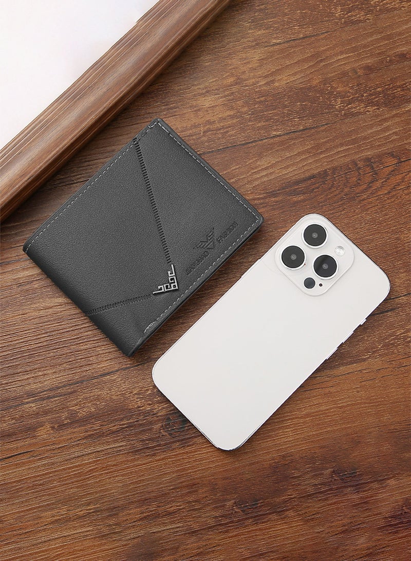 محفظة رجالية كلاسيكية متعددة البطاقات - محفظة أعمال صغيرة الحجم من الجلد عالي الجودة - لون أسود