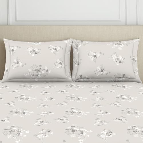 Welspun 120 TC Cotton Blend Bedsheet for Double Bed with 2 Pillow Cover | Skin Safe & Super Soft Queen Size Bed Sheet | (88 X 100 Inch) - Floral Grey | Harmony - Image 4