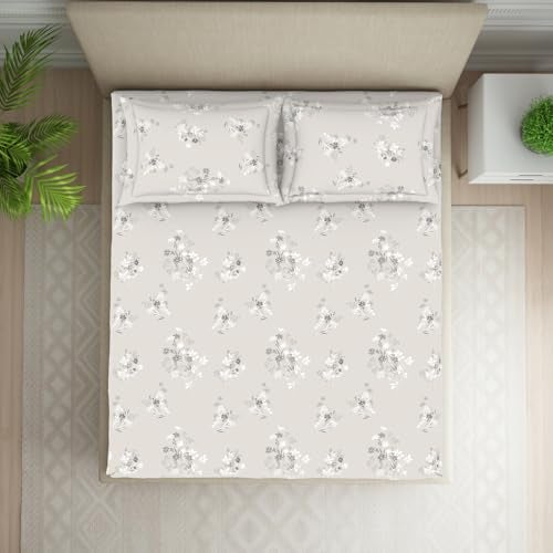 Welspun 120 TC Cotton Blend Bedsheet for Double Bed with 2 Pillow Cover | Skin Safe & Super Soft Queen Size Bed Sheet | (88 X 100 Inch) - Floral Grey | Harmony - Image 3