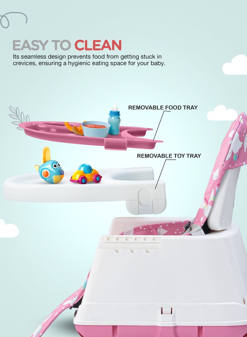 BAYBEE 4 In 1 Nuvella Convertible Baby High Chair For Kids With Adjustable Height And Footrest Baby Chair Toddler Feeding Chair Booster Seat With Food Tray, Wheels &  Safety Belt Kids High Chair For Baby Toddlers 6 Months To 4 Years Pink - Image 3