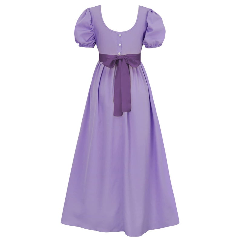 HEQU Regency Dresses for Women with Satin Sash Ruffle Empire Waist Dress Gown (S, Violet) - Image 3
