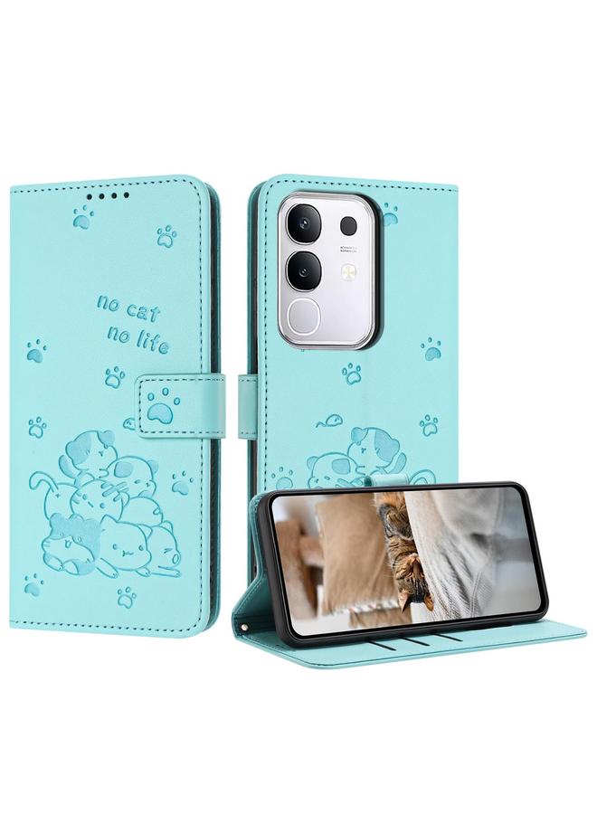 erorex Case For vivo Y29 4G Embossed Kitten Phone Leather Case with Lanyard - Image 1