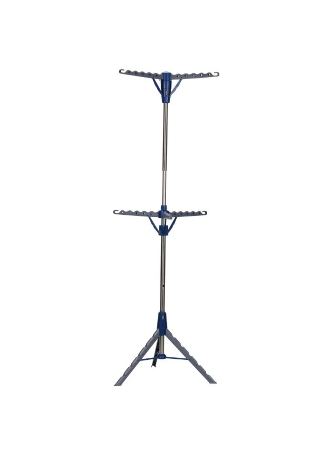 Household Essentials 5012 1 Portable 2 Tier Clothes Drying Rack Tri Pod Dry Wet Laundry Or Hang Clothes Silver And Blue - Image 1