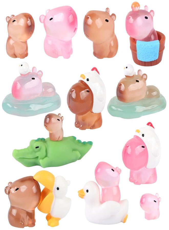 EVERMARKET 16 Pieces Mini Luminous Capybara Figurines for Crafts,Tiny Resin Glowing Capybara Dollhouse Miniatures Mini Animals for Car Dashboard Fairy Garden Micro Landscaping Plant Decoration (Multicolor) - Image 1