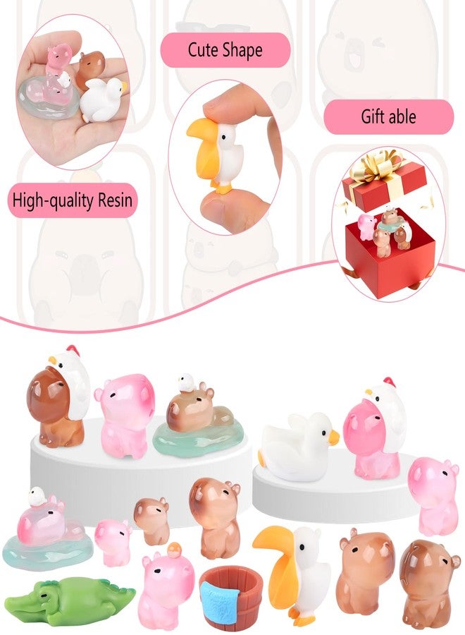 EVERMARKET 16 Pieces Mini Luminous Capybara Figurines for Crafts,Tiny Resin Glowing Capybara Dollhouse Miniatures Mini Animals for Car Dashboard Fairy Garden Micro Landscaping Plant Decoration (Multicolor) - Image 3