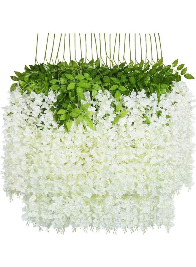 24-Piece Artificial Wisteria Vine Hanging Garland White/Green - Image 1