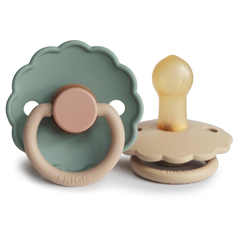 FRIGG Daisy Natural Rubber Baby Pacifier | Made in Denmark | BPA-Free (Willow/Croissant, 0-6 Months) 2-Pack - Image 1