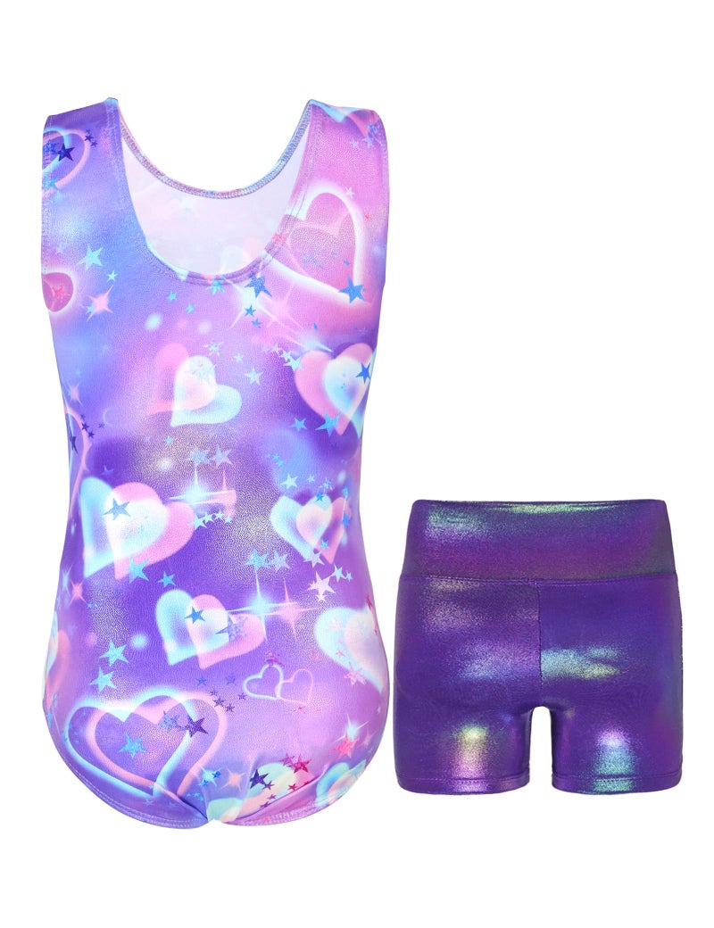 Nokecina Girls Gymnastics Leotard Size 6-7 Years Old Shiny Purple Heart Sleeveless Bodysuits Practice Outfits - Image 2