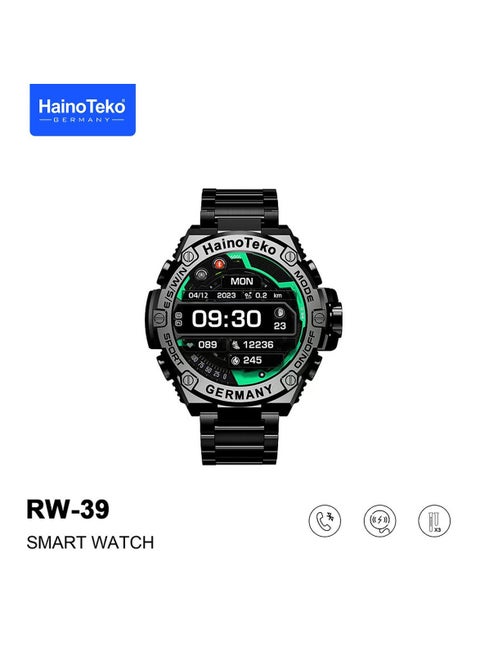 Haino Teko Germany RW39 Round Shape Large Screen AMOLED Display Smart Watch With 3 Pair Straps and Wireless Charger For Men's and Boys Black