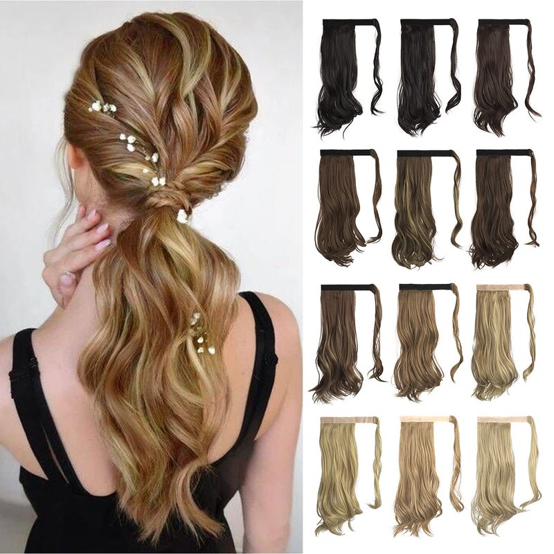 SOFEIYAN Curly Ponytail Extension 15 Inch Heat Resistant Synthetic Natural Wavy Hairpiece Wrap Around Pony Tail Hair Extensions for White Black Women Hair Piece Brown  Blonde