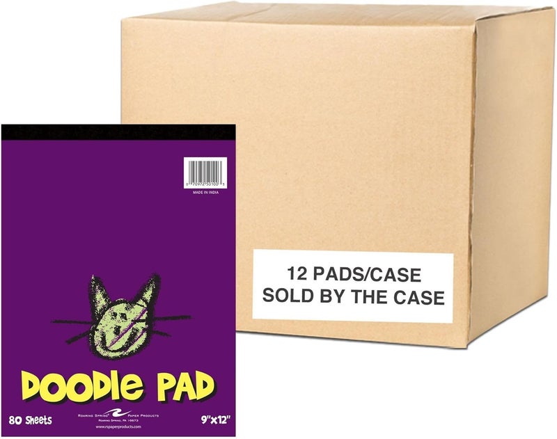 Roaring Spring Kids Doodle Paper Pad, 12-Pack, 9" x 12", 80 Sheets of Blank White Newsprint - Image 1