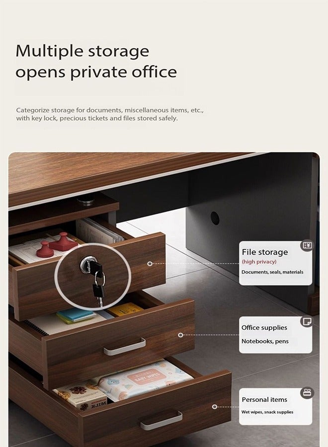 طاولة مكتب إدارية حديثة، طاولة كمبيوتر كبيرة بمقاس 120 سم مع 3 أدراج و1 خزانة، طاولة عمل للبالغين/طلاب/للعب/كتابة - Image 5