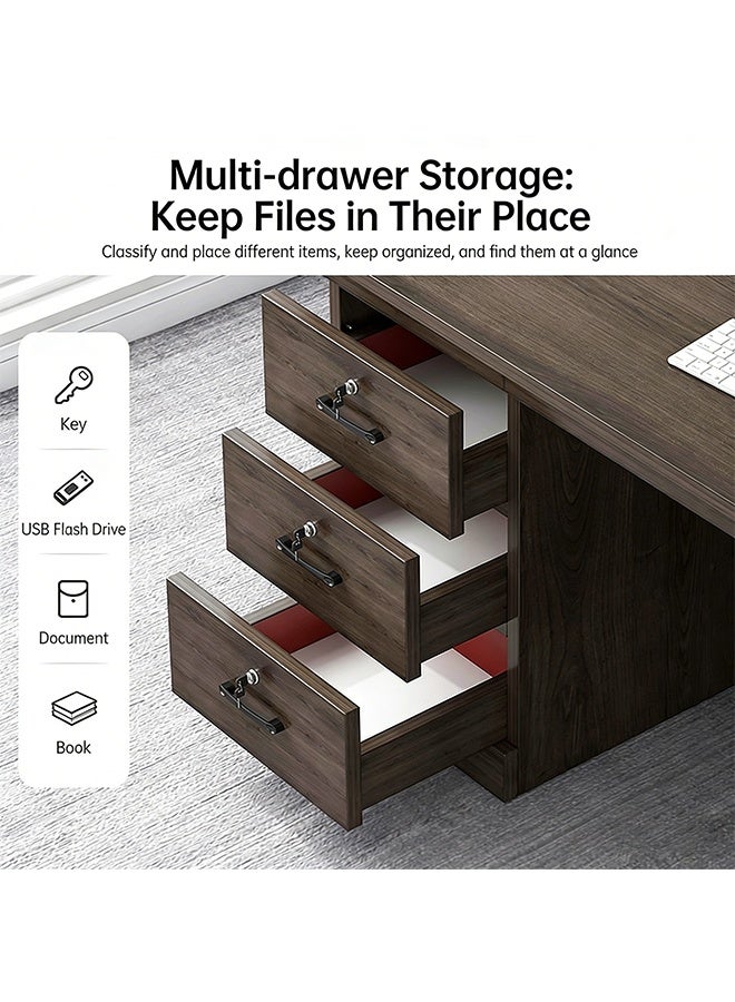 Modern Administrative Office Desk, 120cm Large Countertop Computer Desk with 3 Drawers and 1 Cabinet, Adult Student Work Desk/Game Desk/Writing desk - Image 3