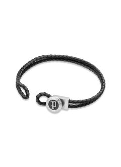 POLICE Infiniti Bracelet Black Double Tour Black and Grey Leather with Antique Disc and Iconic P EmblemMen's Bold Statement Style  - Image 3