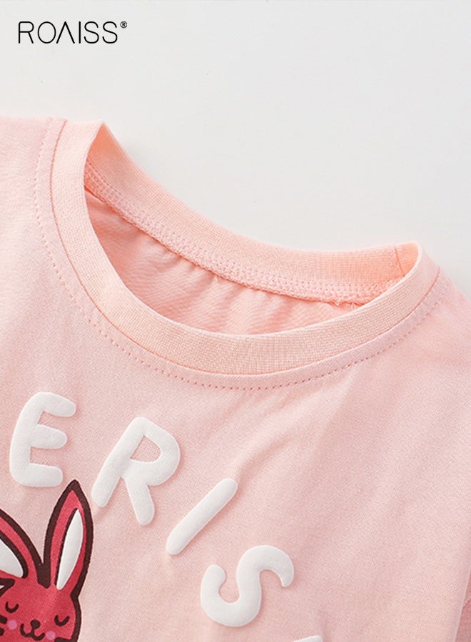 roaiss Girls T-shirt and Shorts Set, Summer Outfit with Adorable Deisgn, 2 Piece Casual Clothing Set with Short Sleeve Top and Floral Short Pants, Suitable for Vacation, Travel, Beach, Running and Daily Wear - Image 3