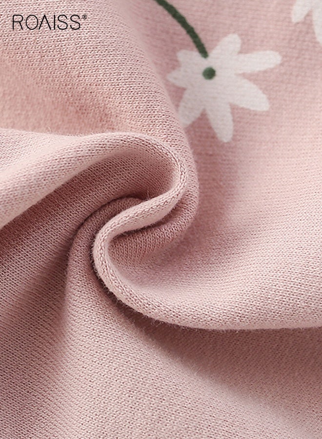 roaiss Girls T-shirt and Shorts Set, Summer Outfit with Adorable Deisgn, 2 Piece Casual Clothing Set with Short Sleeve Top and Floral Short Pants, Suitable for Vacation, Travel, Beach, Running and Daily Wear - Image 5