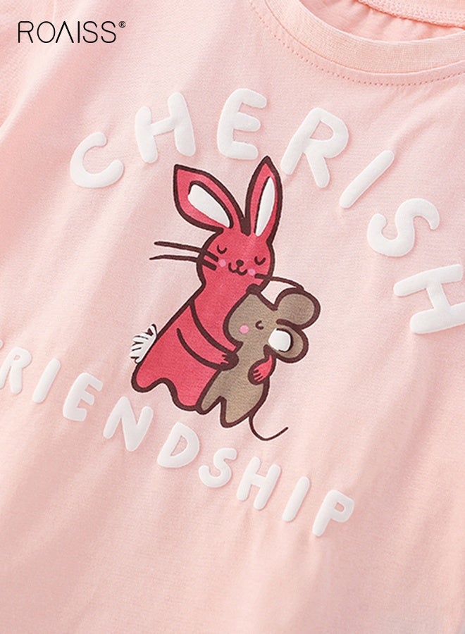 roaiss Girls T-shirt and Shorts Set, Summer Outfit with Adorable Deisgn, 2 Piece Casual Clothing Set with Short Sleeve Top and Floral Short Pants, Suitable for Vacation, Travel, Beach, Running and Daily Wear - Image 4