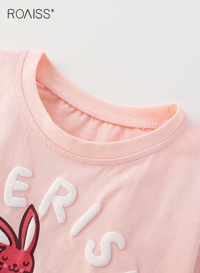 roaiss Girls T-shirt and Shorts Set, Summer Outfit with Adorable Deisgn, 2 Piece Casual Clothing Set with Short Sleeve Top and Floral Short Pants, Suitable for Vacation, Travel, Beach, Running and Daily Wear - Image 4