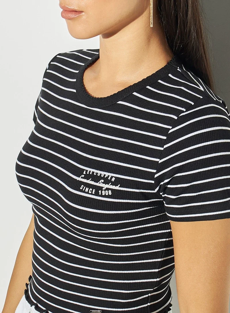 Lee Cooper Lee Cooper Striped Crop T-shirt with Crew Neck and Short Sleeves