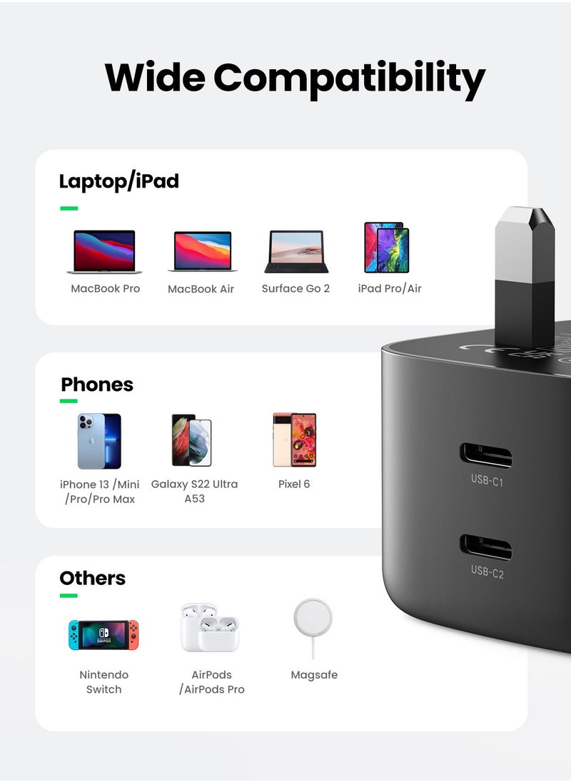 Ugreen - PD 65W GaN Charger USB C Power Adapter Dual Type C Laptop Wall Charging Plug GaN Power Delivery Compatible with Macbook iPhone iPad Matebook Oneplus Huawei - Image 1