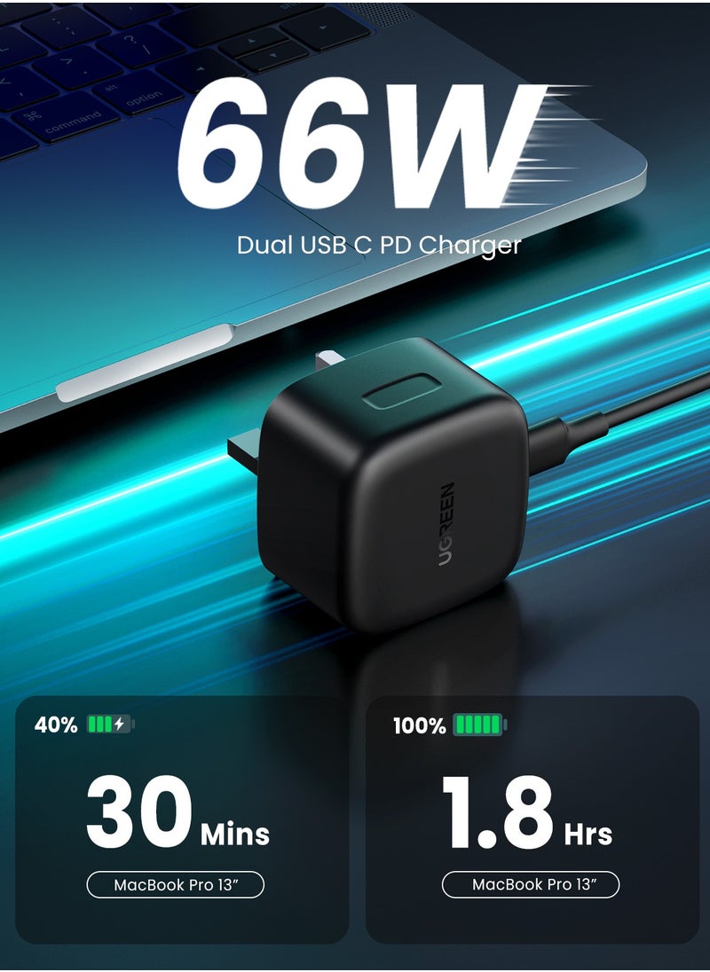 Ugreen - PD 65W GaN Charger USB C Power Adapter Dual Type C Laptop Wall Charging Plug GaN Power Delivery Compatible with Macbook iPhone iPad Matebook Oneplus Huawei - Image 1