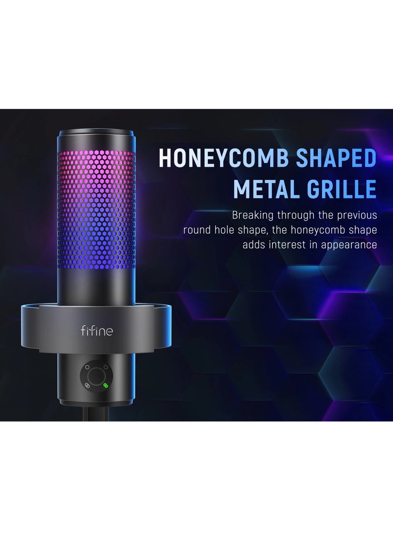 A9 AMPLIGAME RGB Omnidirectional Condenser Microphone with Built-In Volume Controls and Pick Up Pattern Switch for Voice Recording, Streaming, and Broadcast