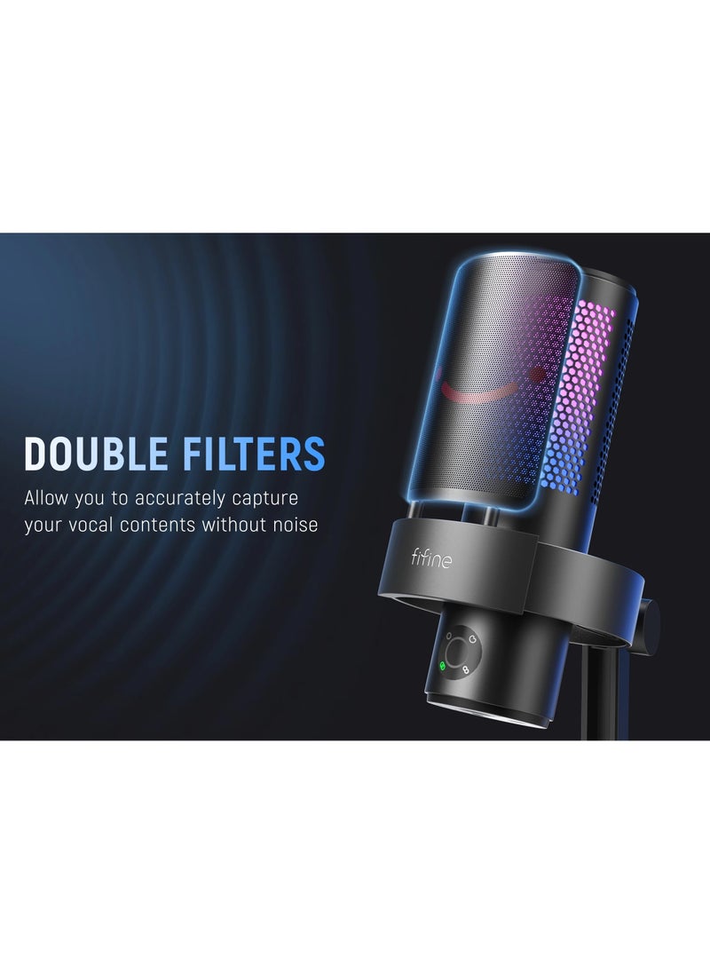 A9 AMPLIGAME RGB Omnidirectional Condenser Microphone with Built-In Volume Controls and Pick Up Pattern Switch for Voice Recording, Streaming, and Broadcast