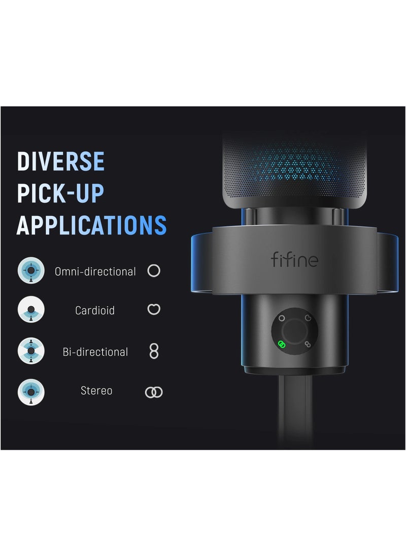 A9 AMPLIGAME RGB Omnidirectional Condenser Microphone with Built-In Volume Controls and Pick Up Pattern Switch for Voice Recording, Streaming, and Broadcast