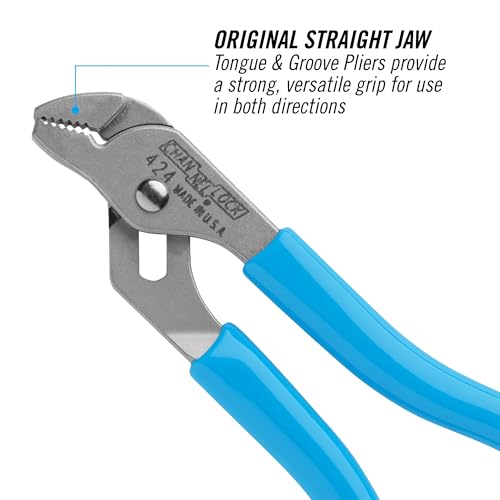 CHANNELLOCK 424 Straight Jaw Tongue & Groove Pliers, 4.5-inch, 1/2-inch Jaw Capacity, 3 Adjustments, 90° Teeth Grip in Both Directions, Made in USA, Polished Steel - Image 3