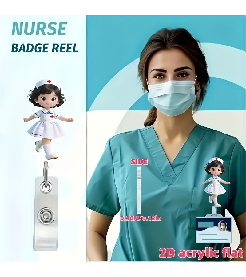 1 قطعة من بكرة شارة قابلة للسحب على شكل ملاك ممرض يمشي من الأكريليك، حامل هوية متين - Image 4
