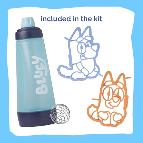 Whiskware Bluey Pancake Art Kit, 1 Batter Bottle, 2 Silicone Bluey and Bingo Pancake Molds, and 1 BlenderBall Wire Whisk, Durable, No-Mess Breakfast, BPA Free, Dishwasher Safe - Image 2