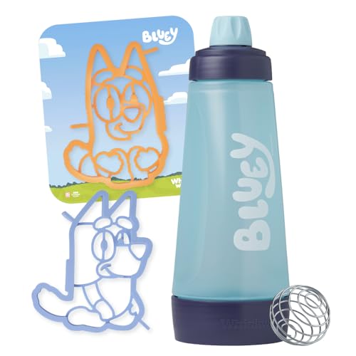 Whiskware Bluey Pancake Art Kit, 1 Batter Bottle, 2 Silicone Bluey and Bingo Pancake Molds, and 1 BlenderBall Wire Whisk, Durable, No-Mess Breakfast, BPA Free, Dishwasher Safe - Image 1