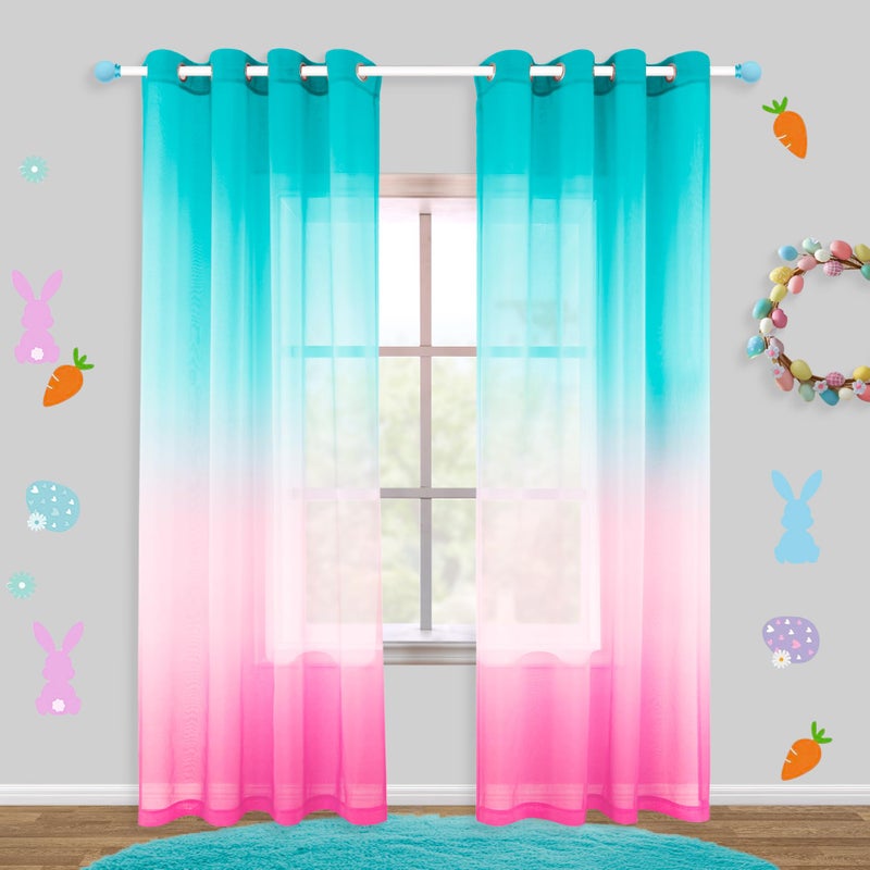 KOUFALL KOUFALL Kids Curtains 84 Inch Length for Girls Aqua Teal and Pink Bedroom Decor for Girls Room Living Room 