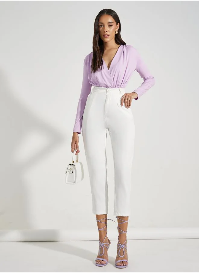 ستايلي V Neck Gathered Detail Knit Bodysuit