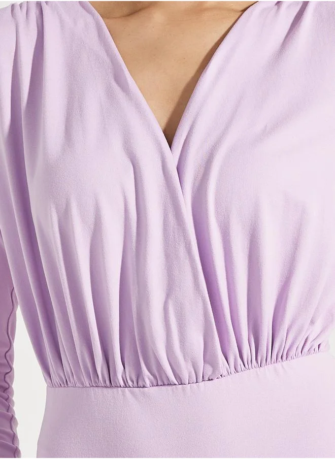 ستايلي V Neck Gathered Detail Knit Bodysuit