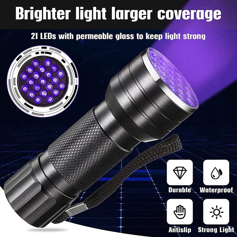 NEXT GEEK 395400nm 21 مصباح LED UV ضوء كشاف مقاوم للماء مع بطارية 3xAAA معدني - Image 2