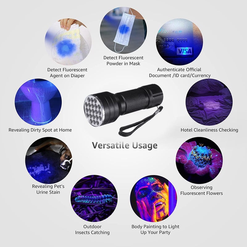 NEXT GEEK 395400nm 21 مصباح LED UV ضوء كشاف مقاوم للماء مع بطارية 3xAAA معدني - Image 5