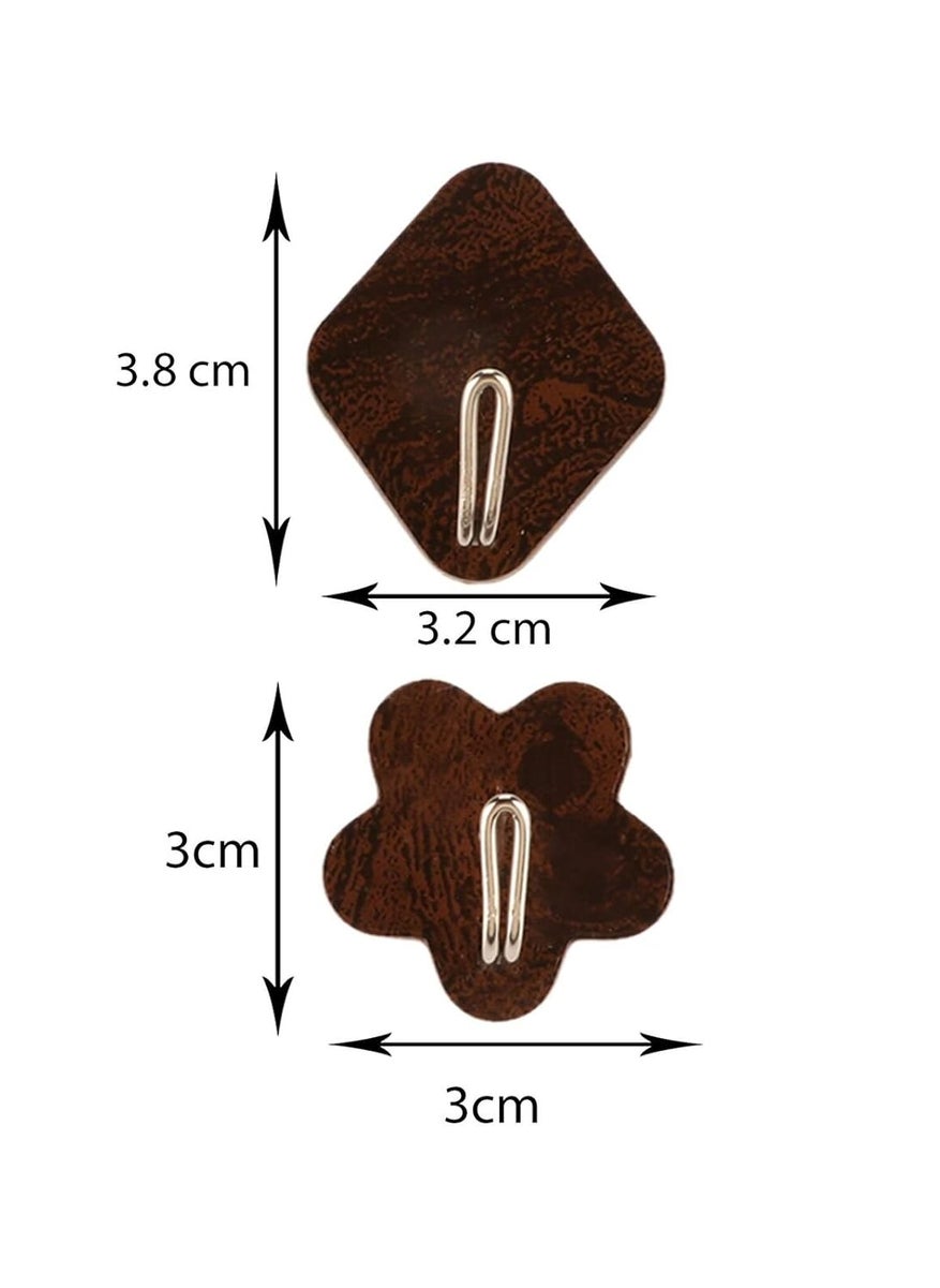 Tiamo Brown Wooden Plastic self Adhesive Fancy Hooks of Two Shapes Set of 12 Used for All Types of Surfaces  - Image 2