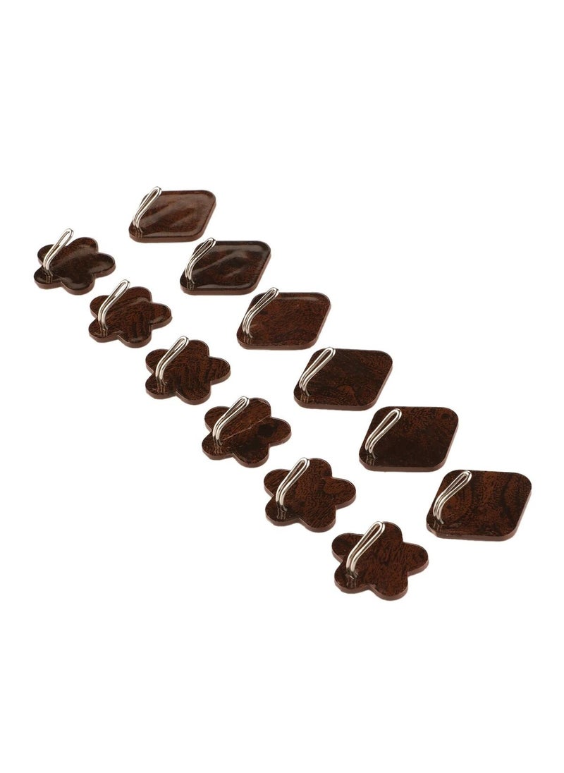 Tiamo Brown Wooden Plastic self Adhesive Fancy Hooks of Two Shapes Set of 12 Used for All Types of Surfaces  - Image 3