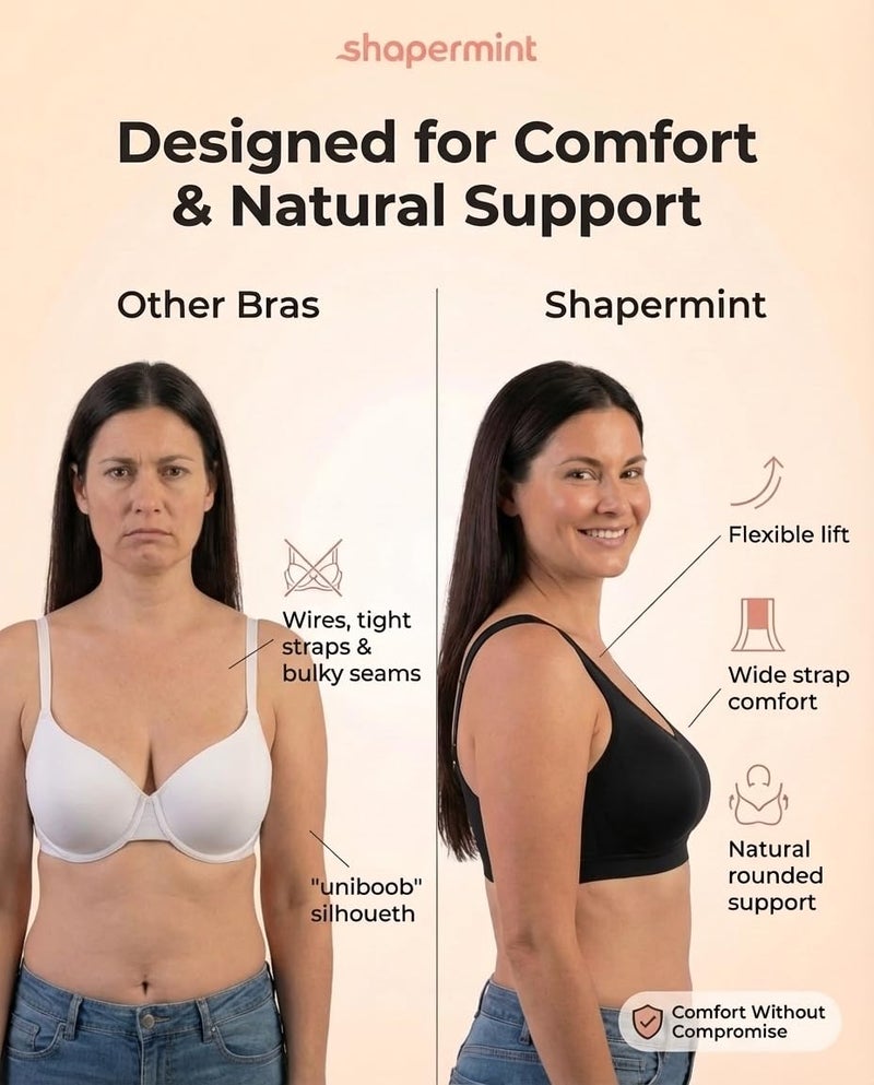 SHAPERMINT Bras for Women No Underwire - Seamless Bras for Women, Wireless Bra, Adjustable Plus Size Bra Black - Image 5