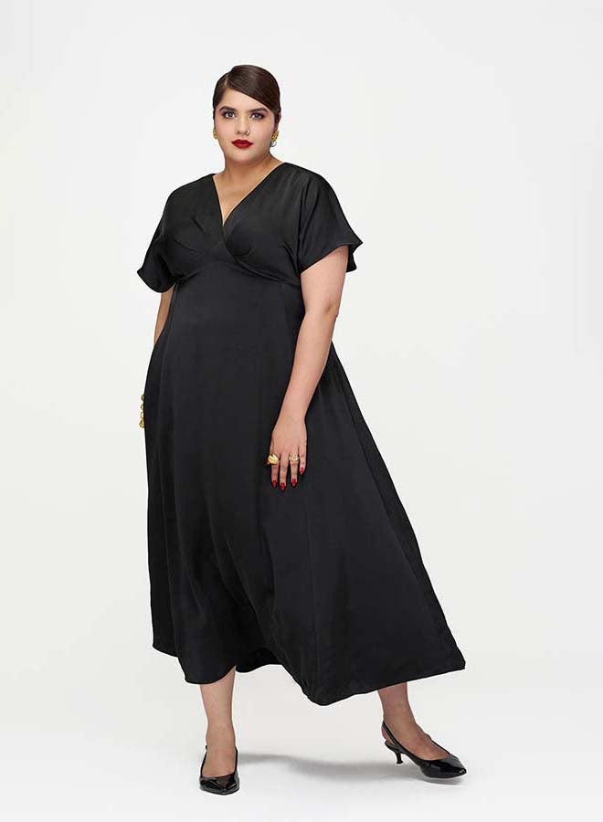 VIRGIO Hammered Satin Dolman-Sleeve Maxi Dress - Image 3