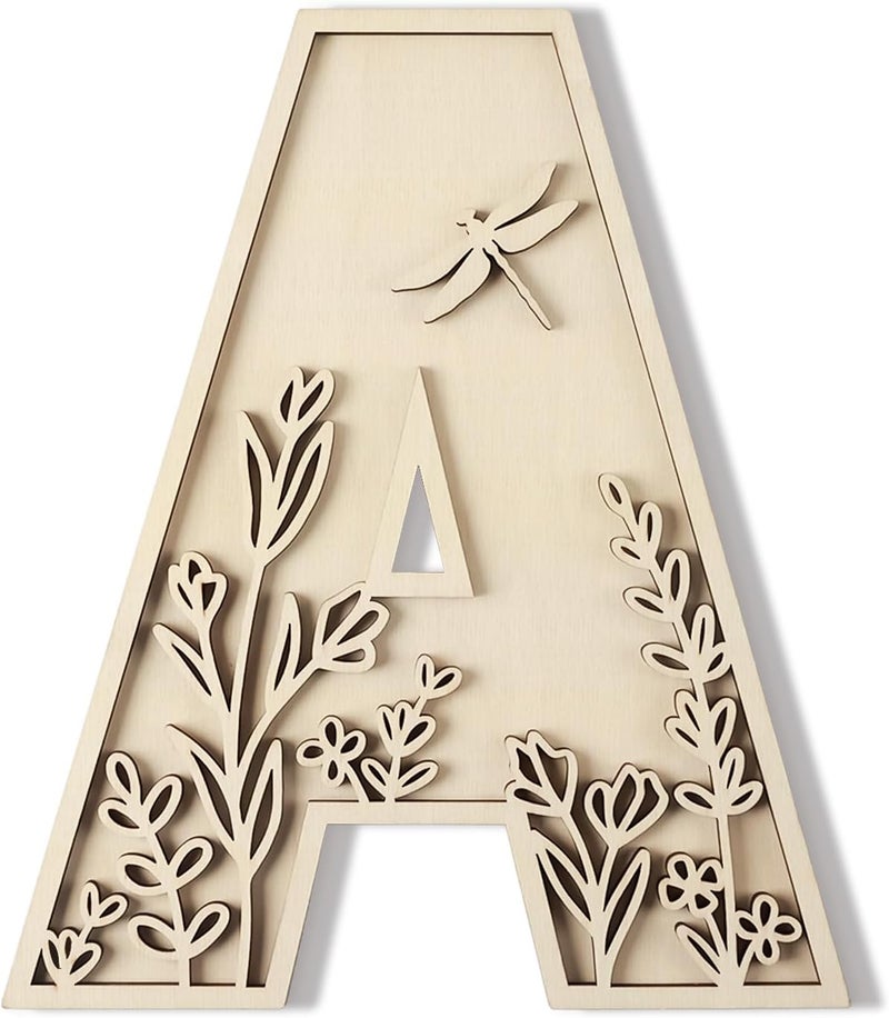 Longan Craft Layered 12 Inch Large Wooden Letters for Wall Decor Flowered Paintable Wooden Nursery Letters for Crafts Wood Alphabet Letter A for Birthday Boho Nursery Name Sign Wedding Home Decoration - Image 1