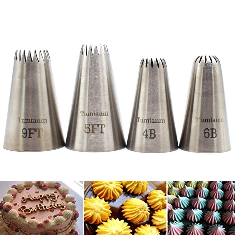 Large Cake Decorating Piping Tips 4 Pack Stainless Steel Piping Nozzle Cake Decorating Pastry Tips Tool
