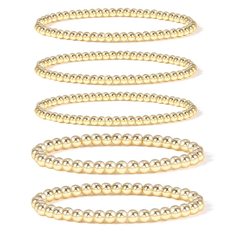 Badu Gold Bead Bracelet for Women 14K Gold Plated Bead Ball Bracelet Stretchable Elastic Hypoallergenic Bohemian Stackable Bracelet - Image 1