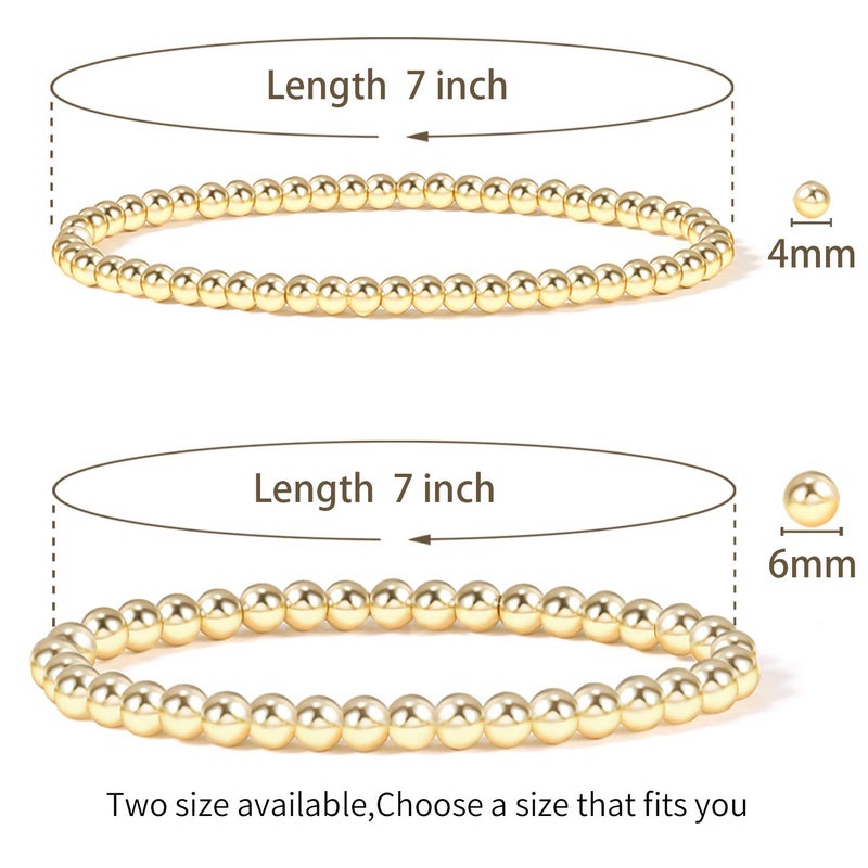 Badu Gold Bead Bracelet for Women 14K Gold Plated Bead Ball Bracelet Stretchable Elastic Hypoallergenic Bohemian Stackable Bracelet - Image 2