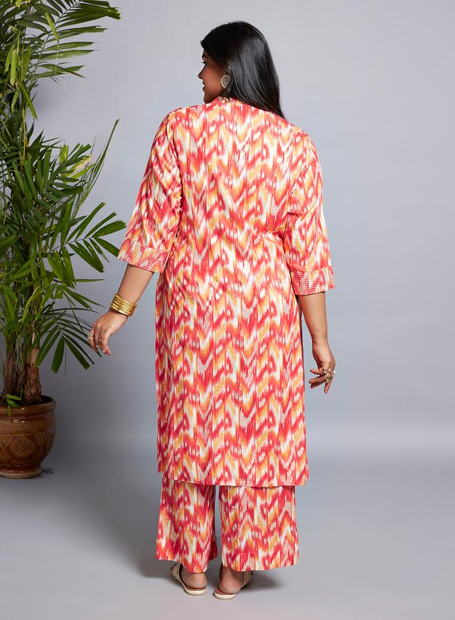 Globus Plus Size Multi Chevron Print Zari Detail Kurta and Pants Workwear Set - Image 3