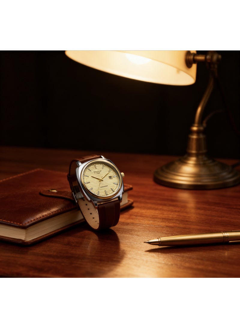 TR TIMELY RAIN Men’s Quartz Classic Wrist Watch Gold & Silver Case Coffee Silicone Strap Gold Dial - Image 2