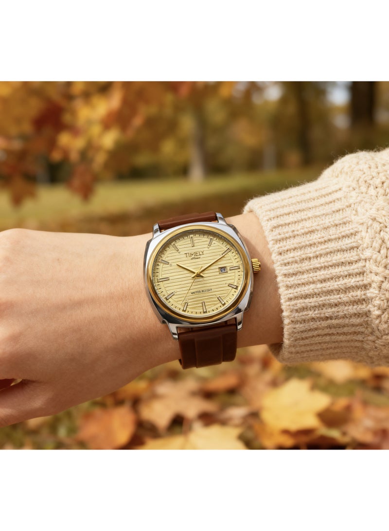 TR TIMELY RAIN Men’s Quartz Classic Wrist Watch Gold & Silver Case Coffee Silicone Strap Gold Dial - Image 5