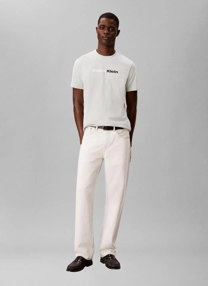 Calvin Klein Jeans Pale Meadow Linear Logo Crew Neck T-Shirt for Men | Best Price UAE