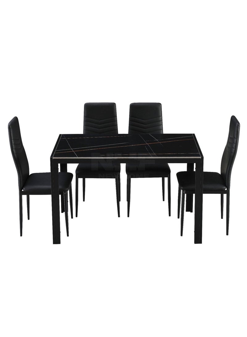 New Home Furniture NHF-20 Modern 5-Piece Dining Set, Faux Marble Dining Table with 4 Leatherette Chairs, High-Back Design, Compact Space-Saving - Image 1